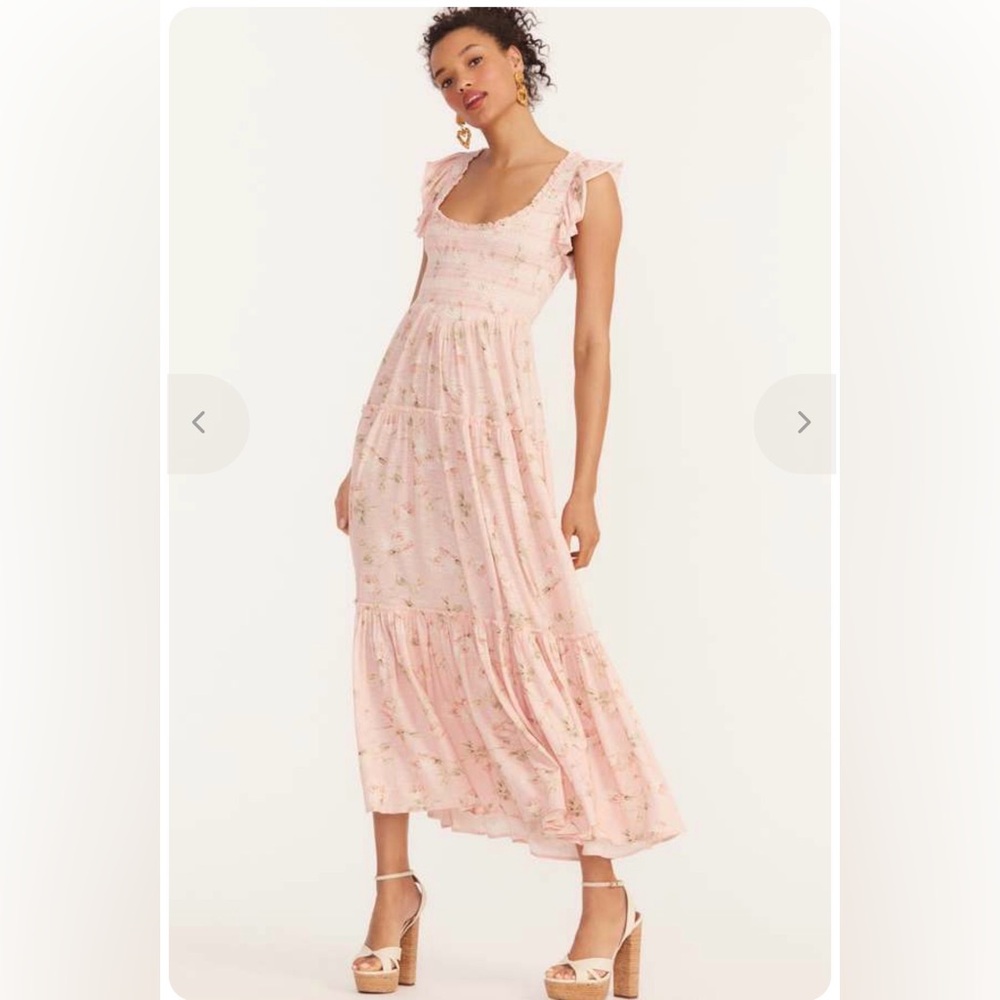 LoveShackFancy Chessie Maxi Dress Ballet Pink Floral Smocked M Cottagecore